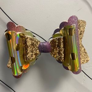 Pastel Rainbow/ Gold Glitter Dots Hair Bow